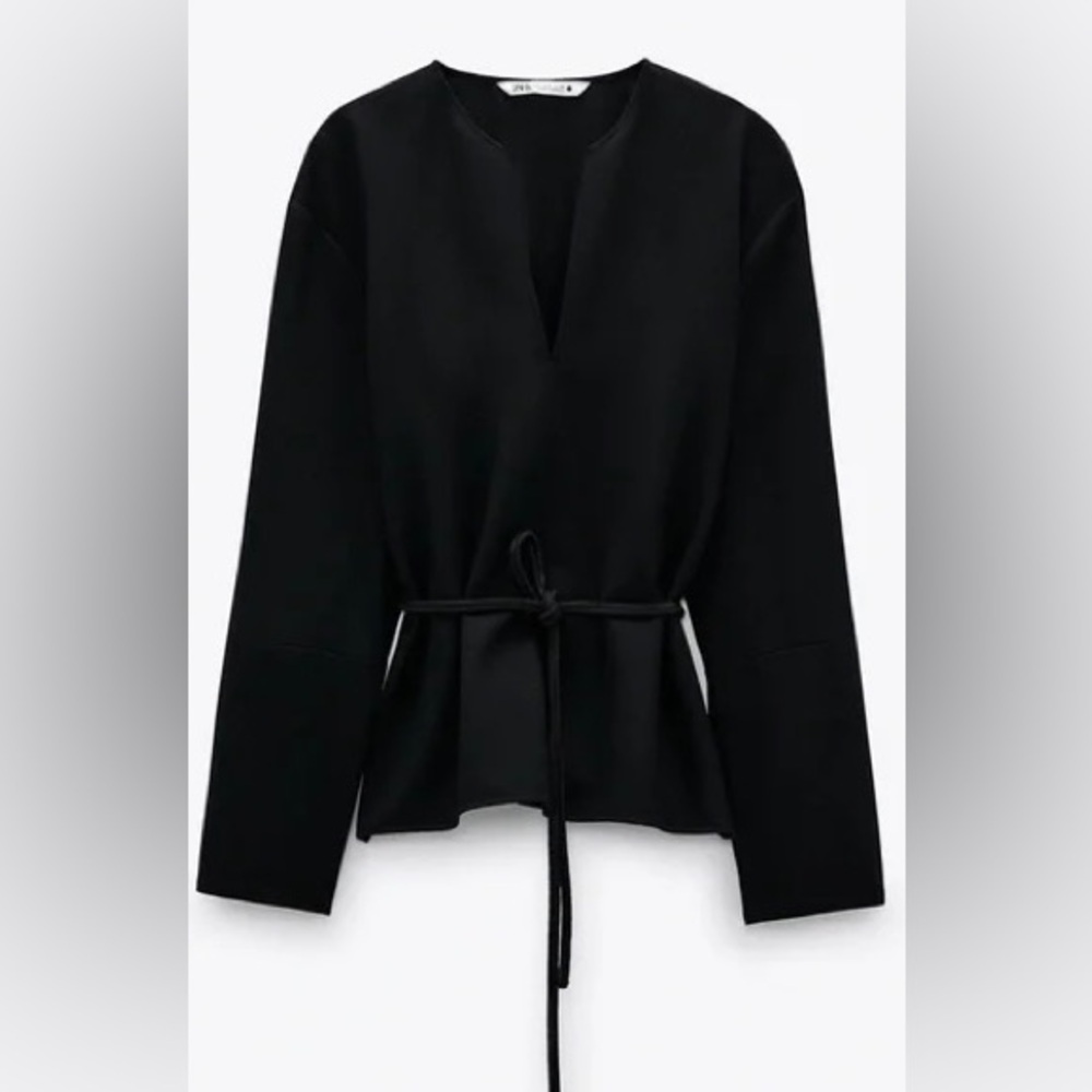 Zara Black Blouse with Tie Waist